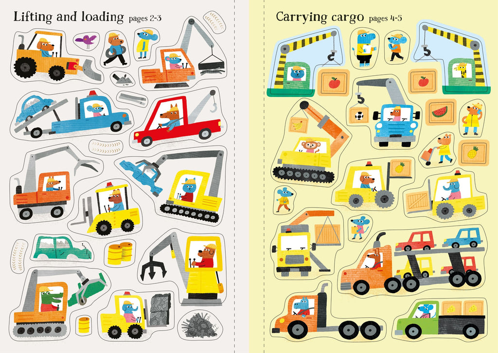 Carte interactiva cu peste 200 stickere Excavatoare si macarale, Little First Stickers: Diggers and Cranes, Usborne, +3 ani