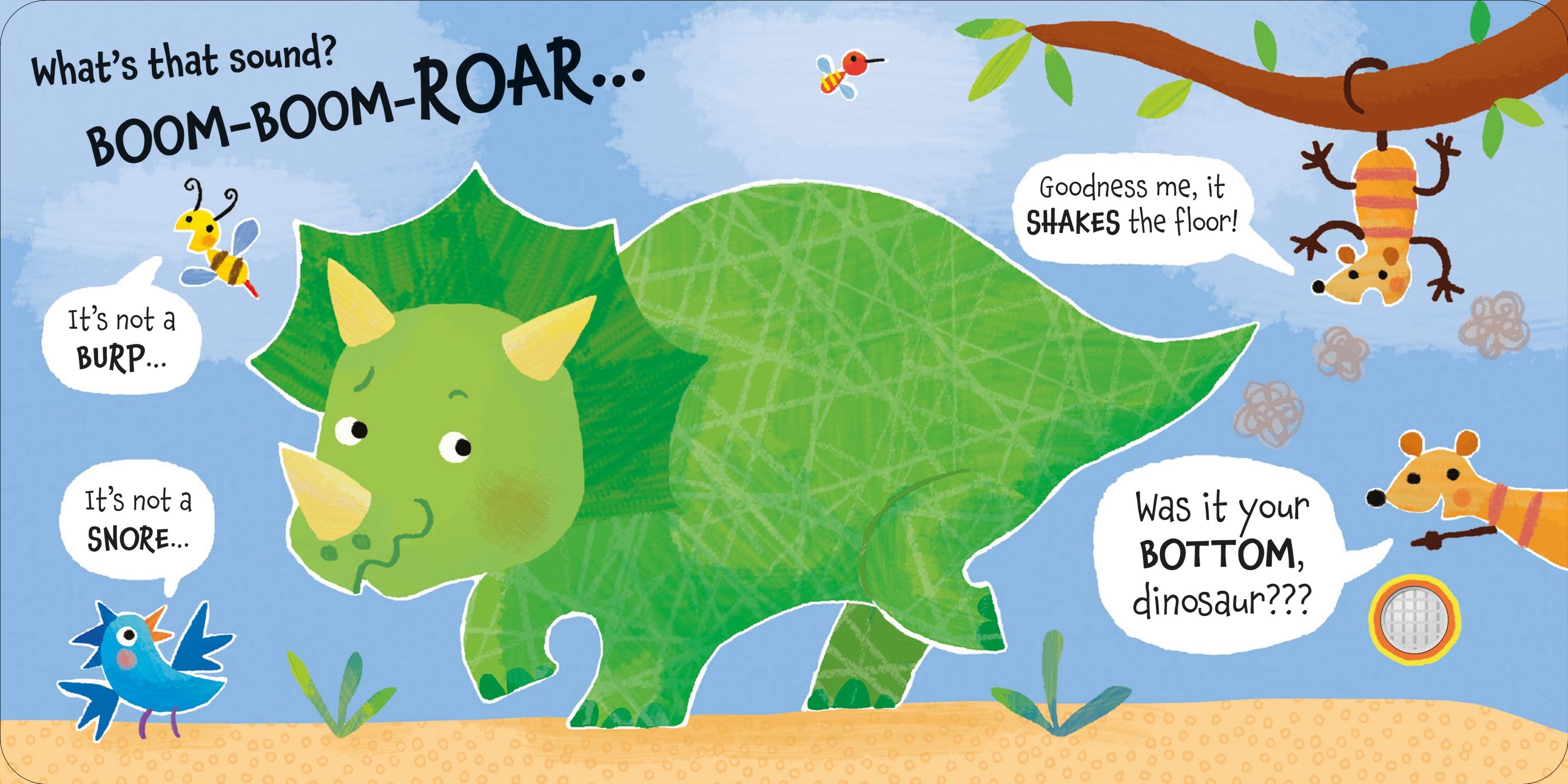 Carte interactiva cu sunete, Was That Your Bottom, Dinosaur?, Usborne, +6 luni