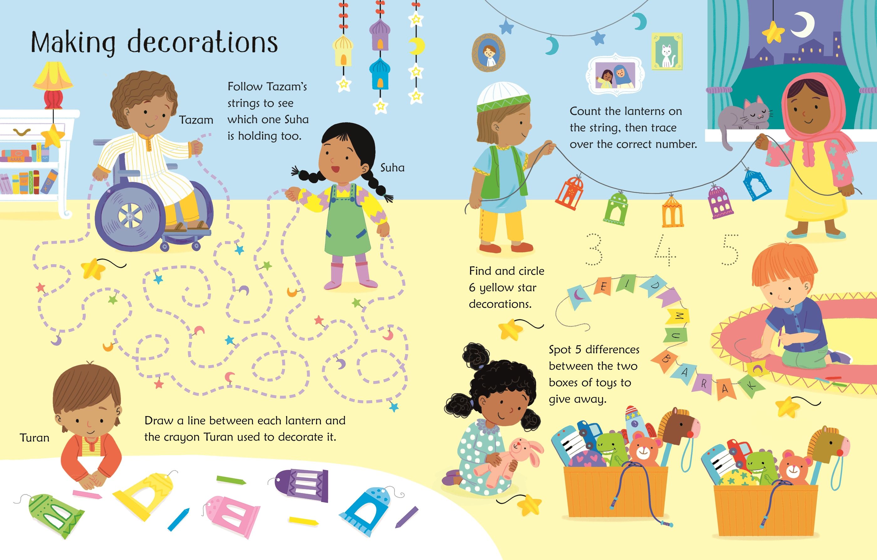 Carte educativa scrie si sterge EID, Wipe-Clean Eid Activities, Usborne, +3 ani