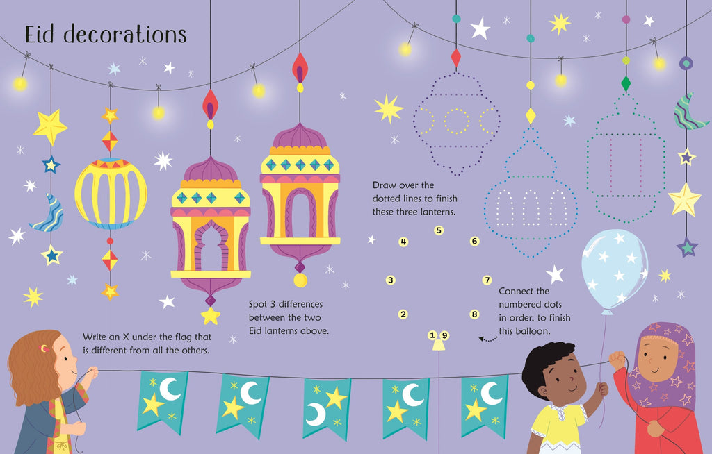 Carte educativa scrie si sterge EID, Wipe-Clean Eid Activities, Usborne, +3 ani