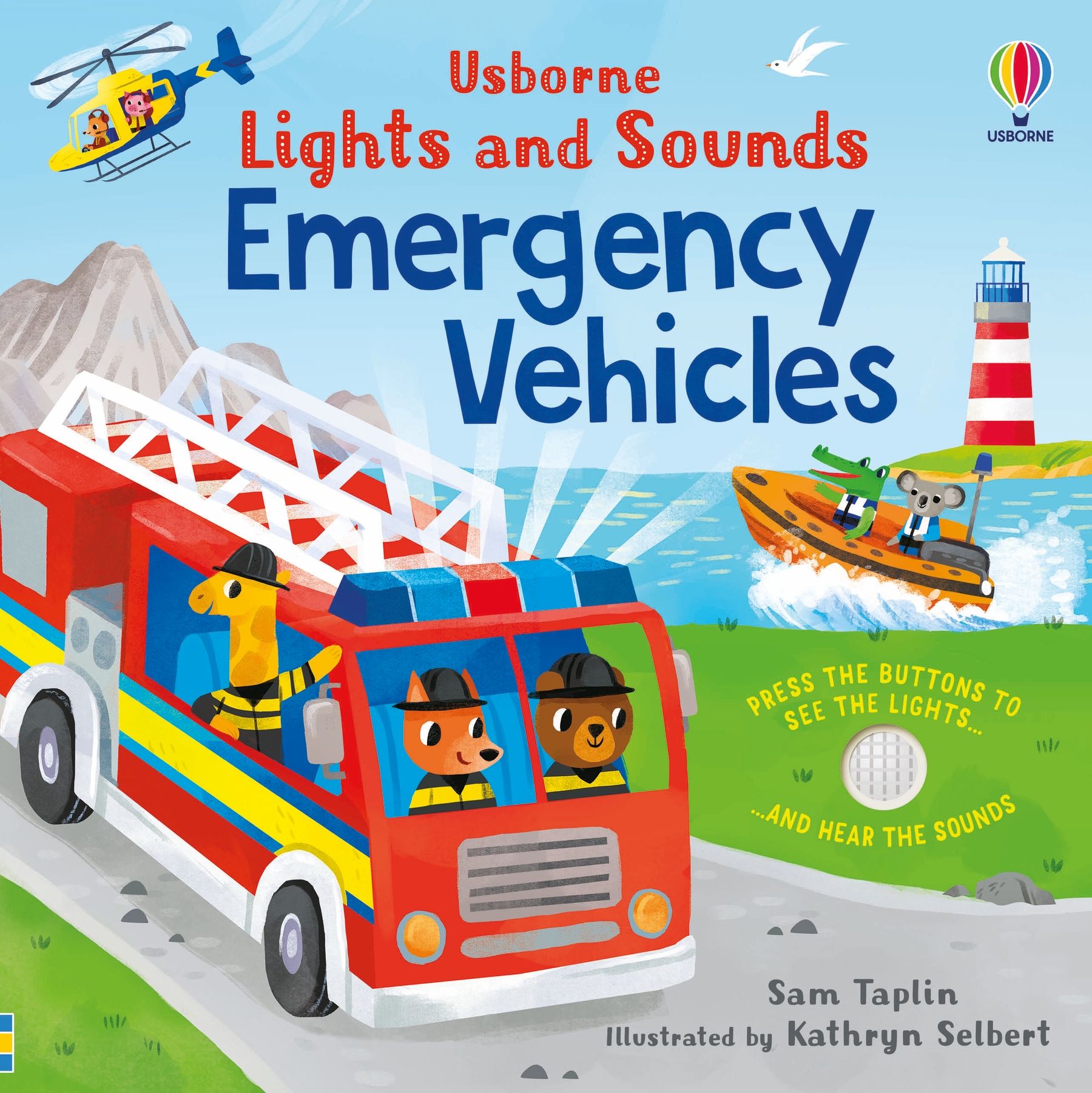 Carte interactiva cu lumini si sunete despre Vehicule de Urgență, Lights and Sounds Emergency Vehicles, Usborne, +6 luni