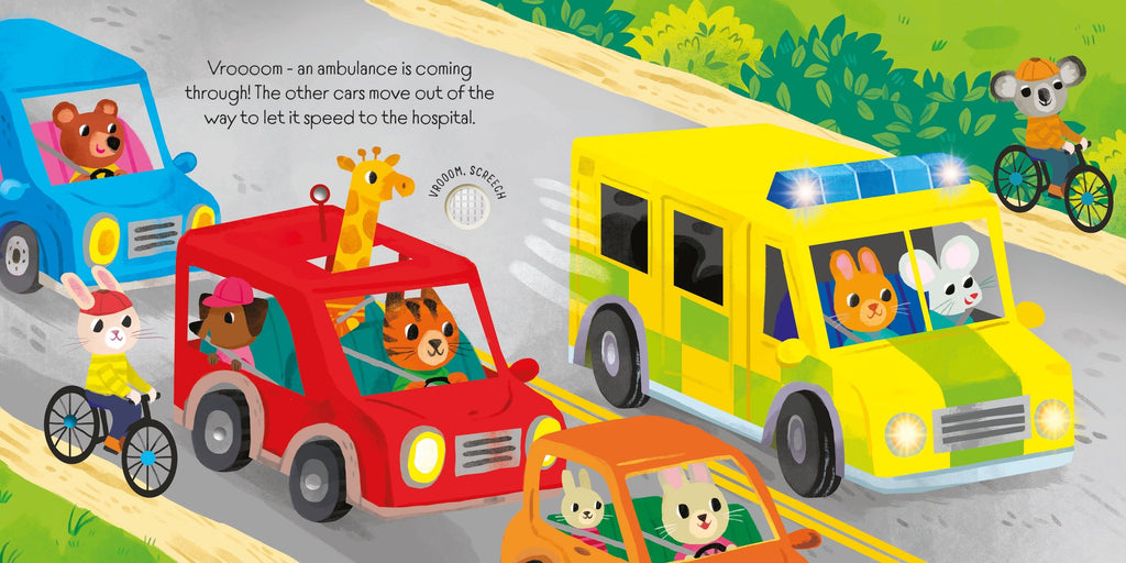 Carte interactiva cu lumini si sunete despre Vehicule de Urgență, Lights and Sounds Emergency Vehicles, Usborne, +6 luni