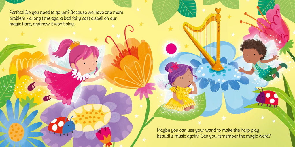 Carte senzorială cu sunete si bagheta, Magia zanelor, Wand Books: Fairy Magic, Usborne, +3 ani