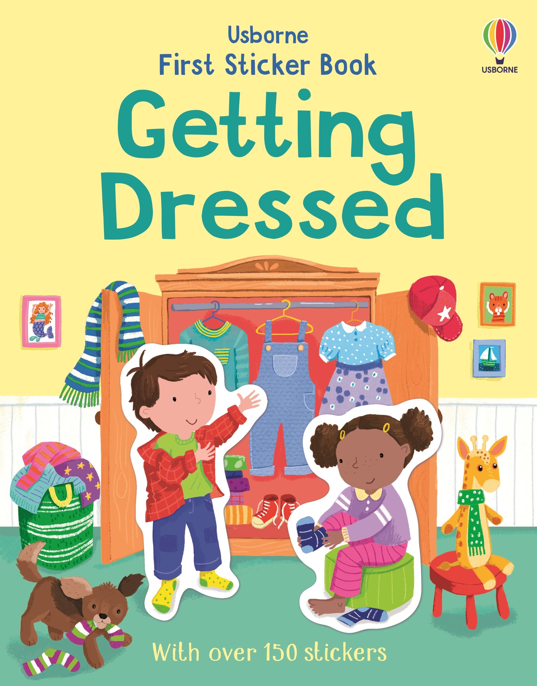 Prima carte cu stickere, First Sticker Book Getting Dressed, Usborne, +3ani