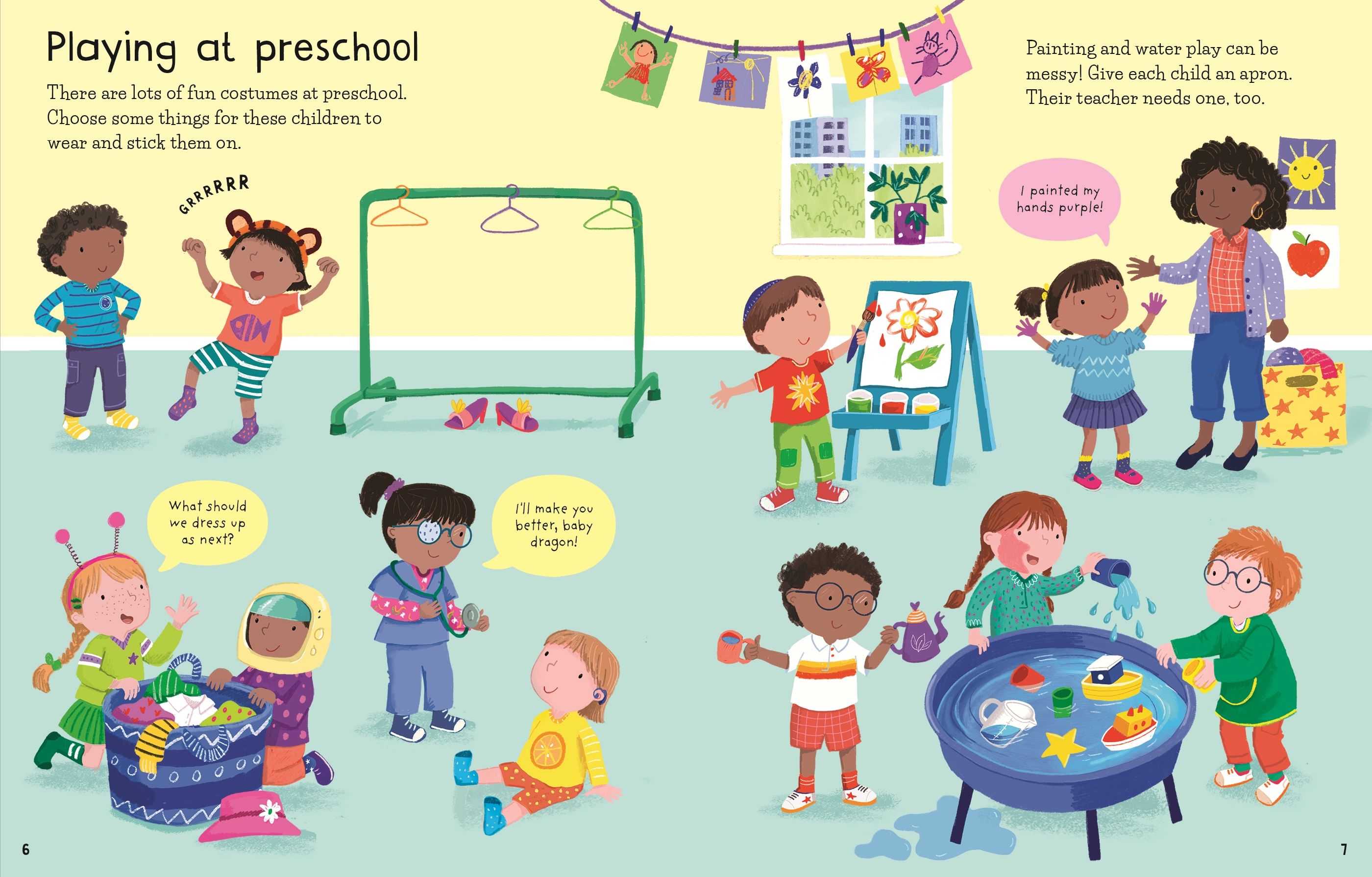 Prima carte cu stickere, First Sticker Book Getting Dressed, Usborne, +3ani