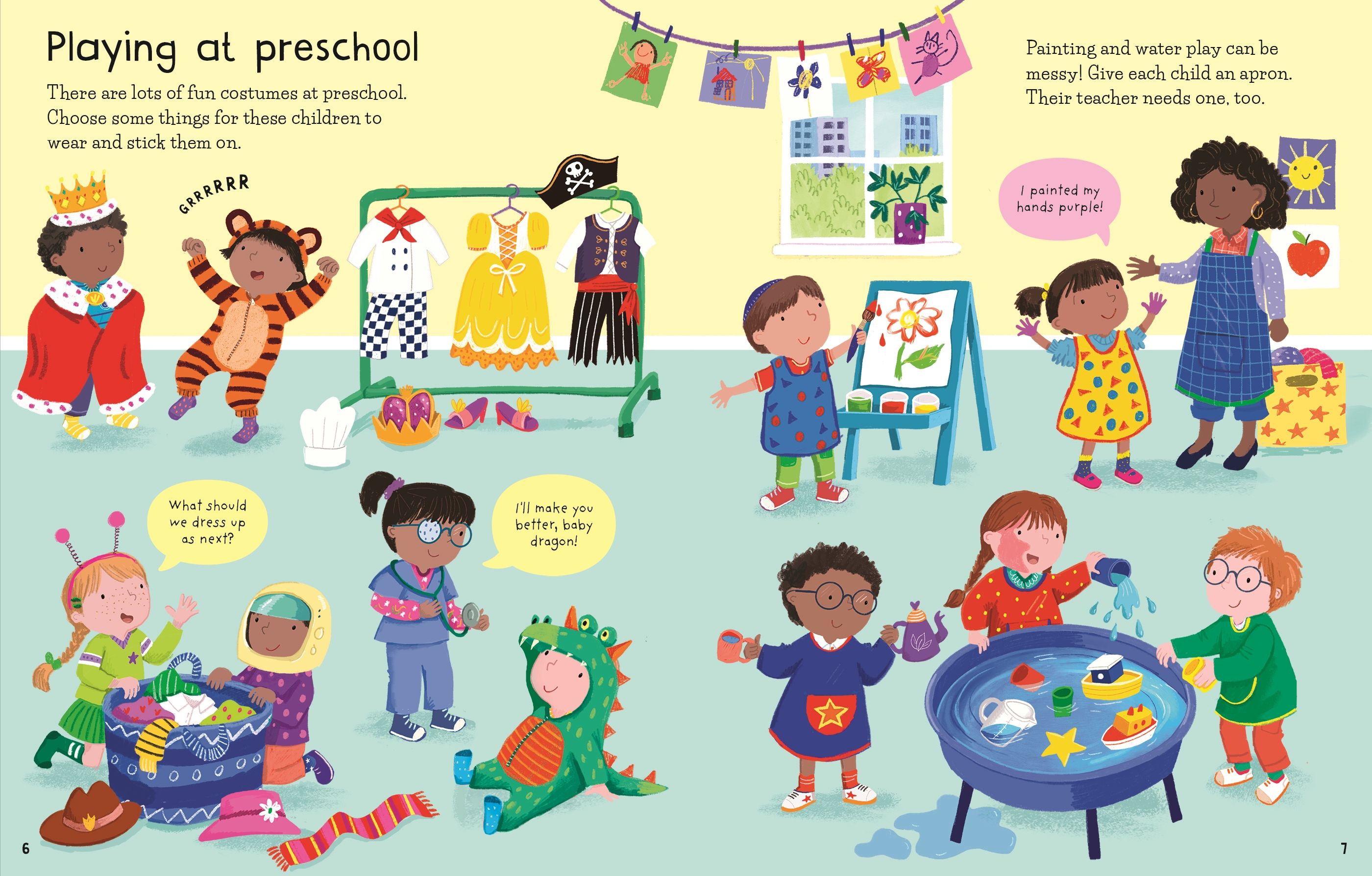 Prima carte cu stickere, First Sticker Book Getting Dressed, Usborne, +3ani