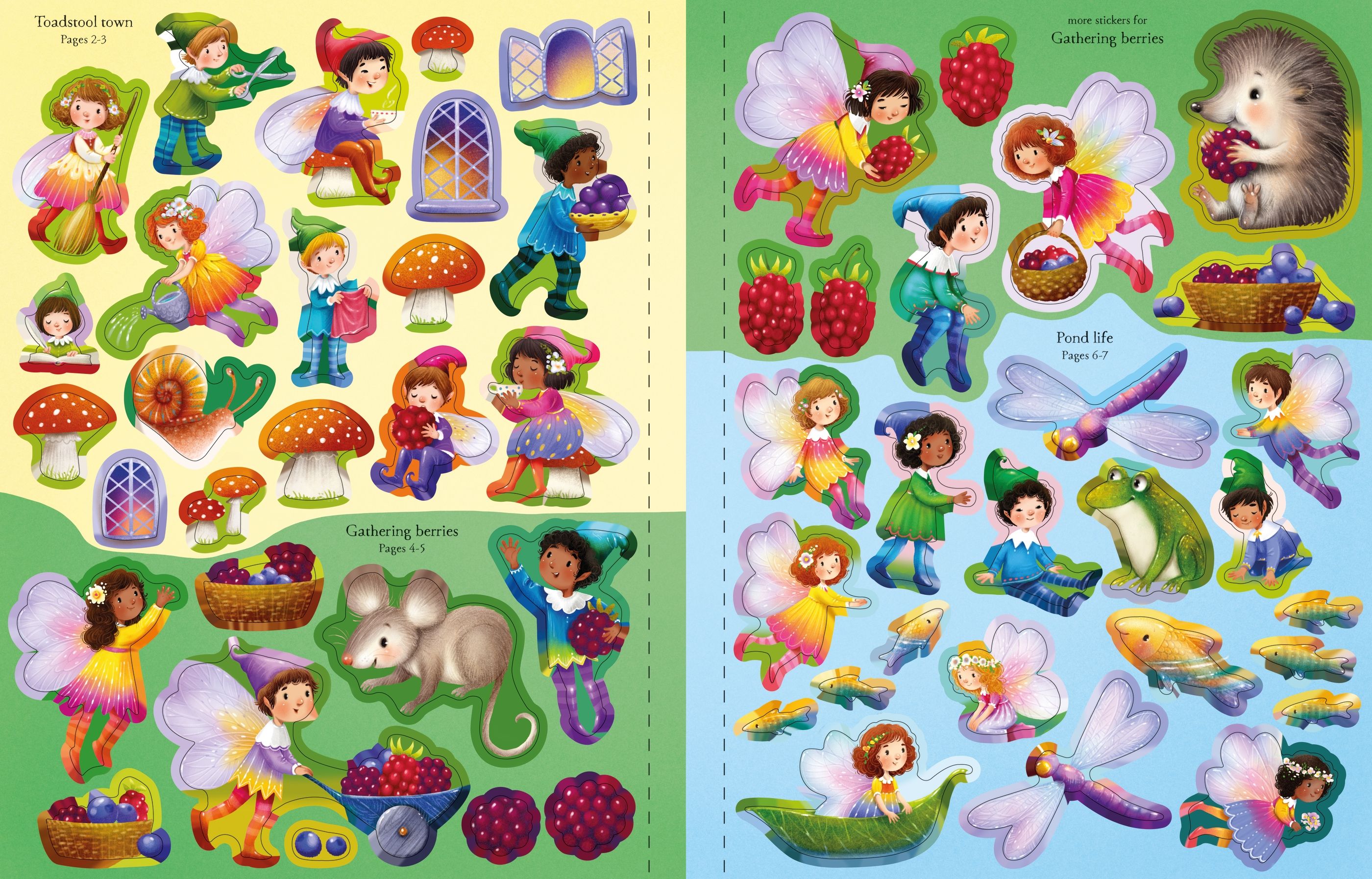Carte cu stickere Fairies, Pixies and Elves Sticker Book, Usborne, +5 ani