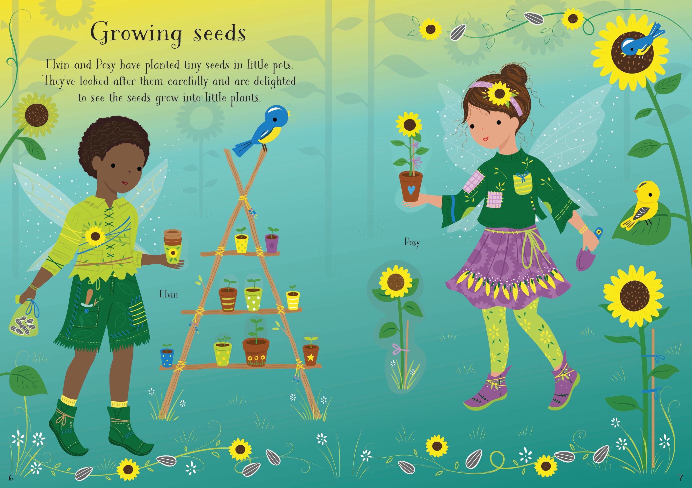 Carte cu stickere cu zana gradinii Little Sticker Dolly Dressing Garden Fairy, Usborne, +4 ani