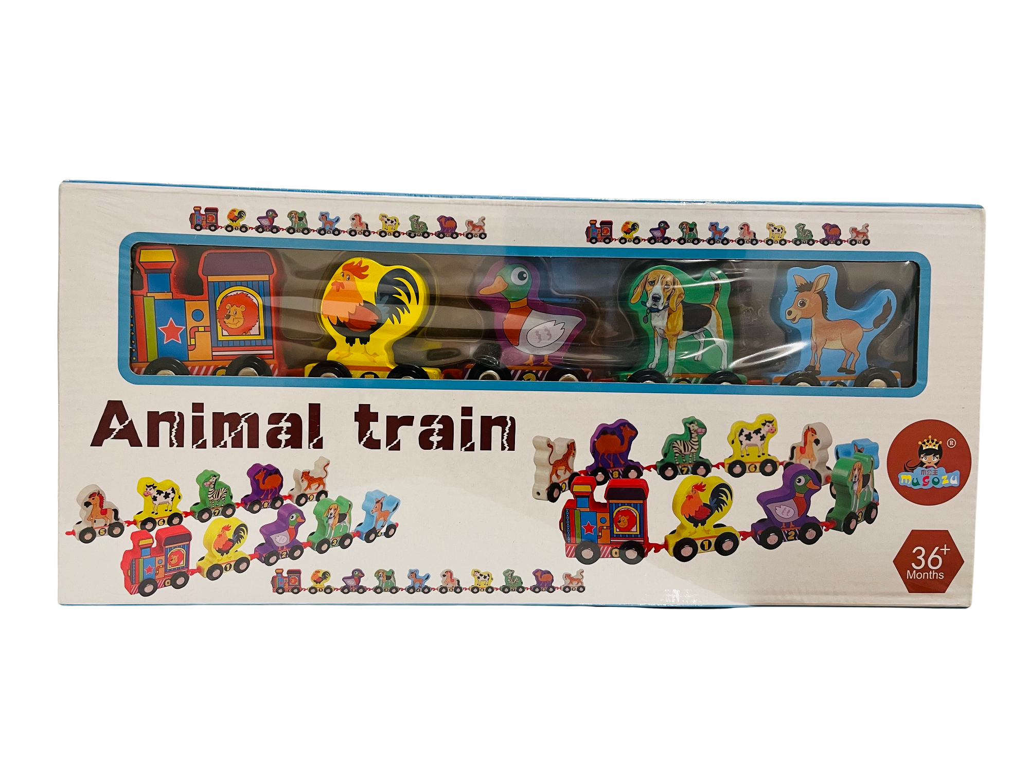 Tren magnetic din lemn cu animale și numere