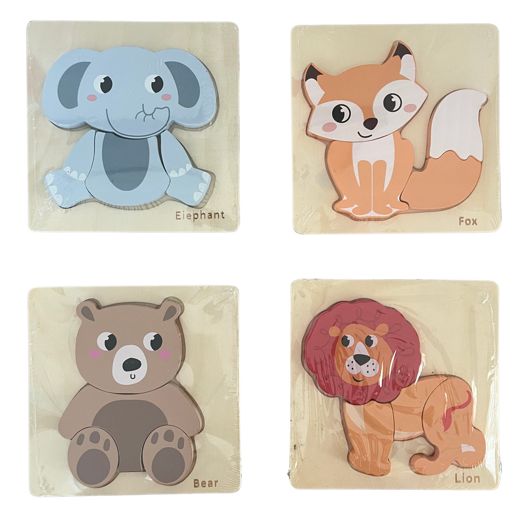 Set puzzle animale din lemn Montessori – 4 puzzle-uri a cate 4 piese