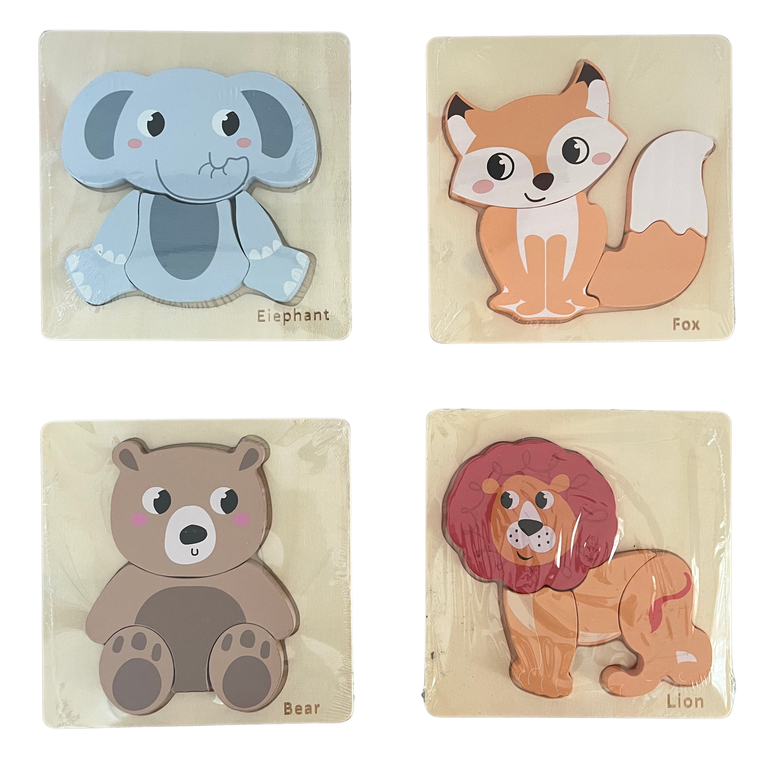 Set puzzle animale din lemn Montessori – 4 puzzle-uri a cate 4 piese