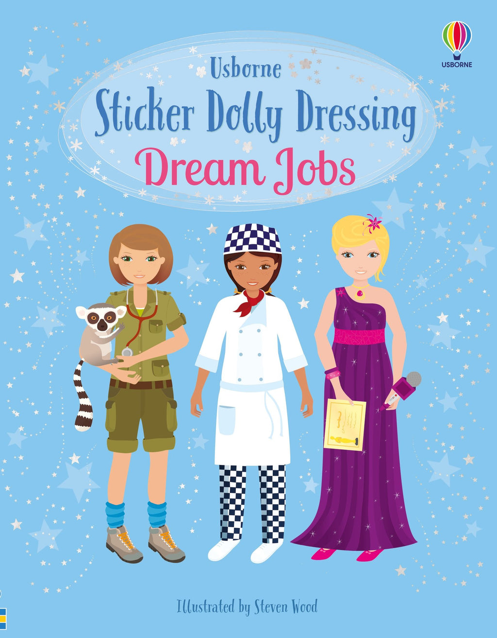 Carte educativa cu stickere de imbracat papusi Sticker Dolly Dressing Dream Jobs, Usborne, +5 ani
