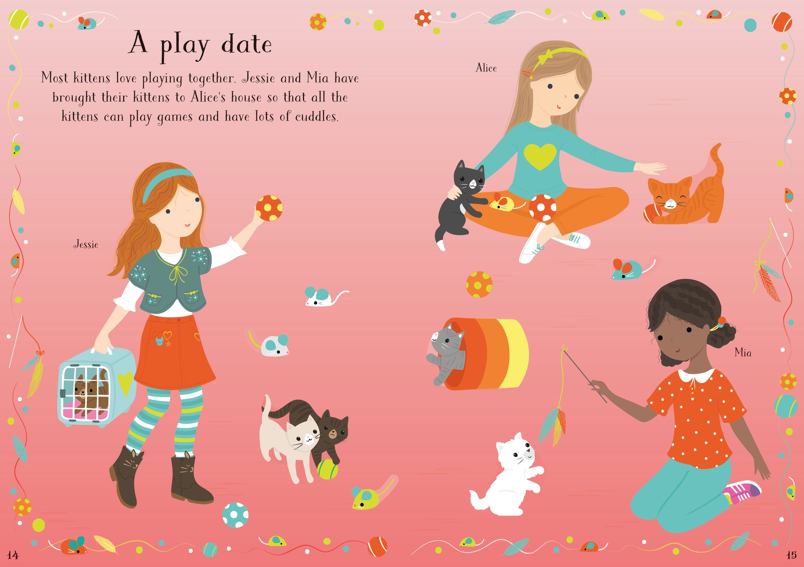 Carte cu stickere Little Sticker Dolly Dressing Kittens, Usborne, +4 ani