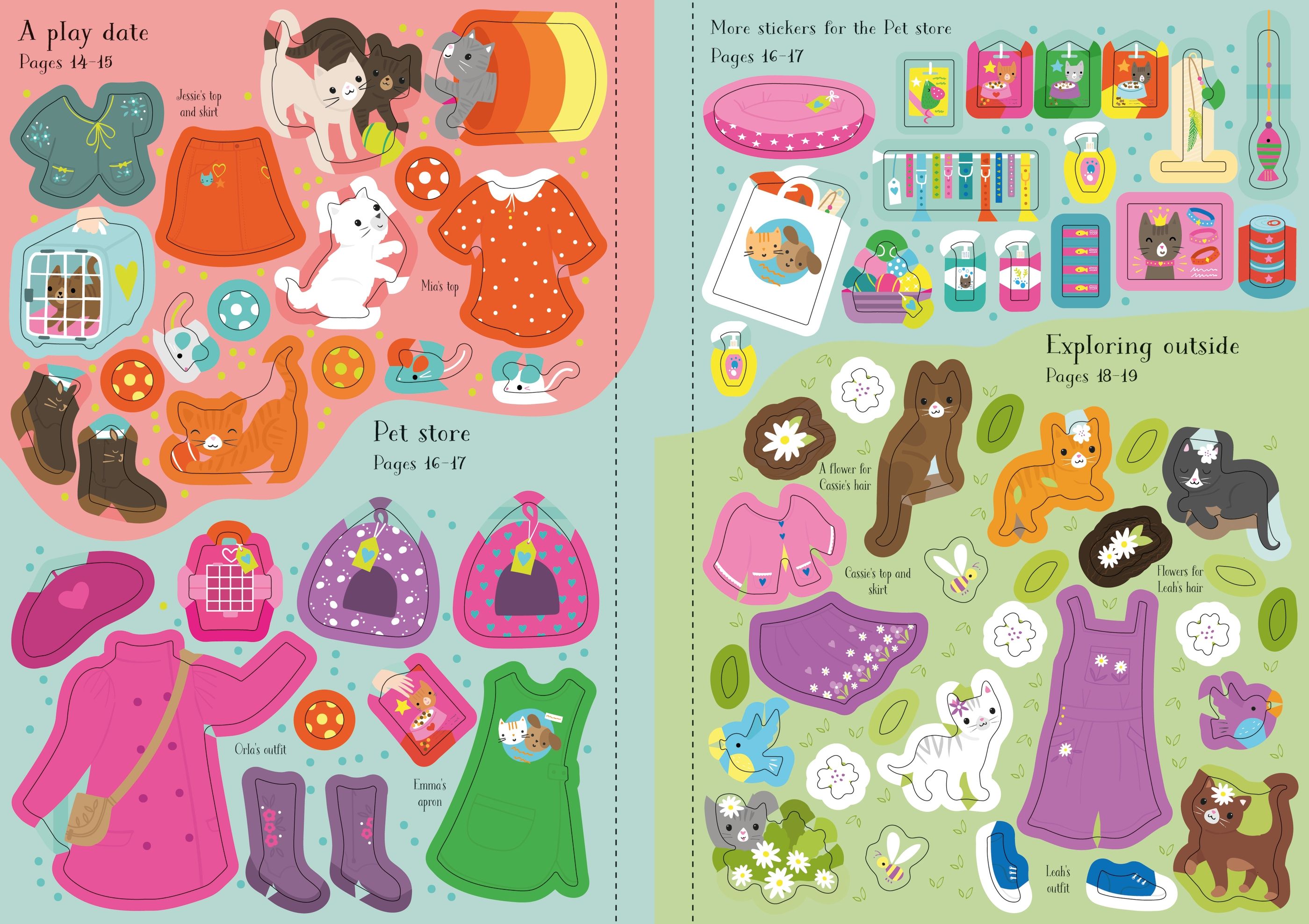 Carte cu stickere Little Sticker Dolly Dressing Kittens, Usborne, +4 ani