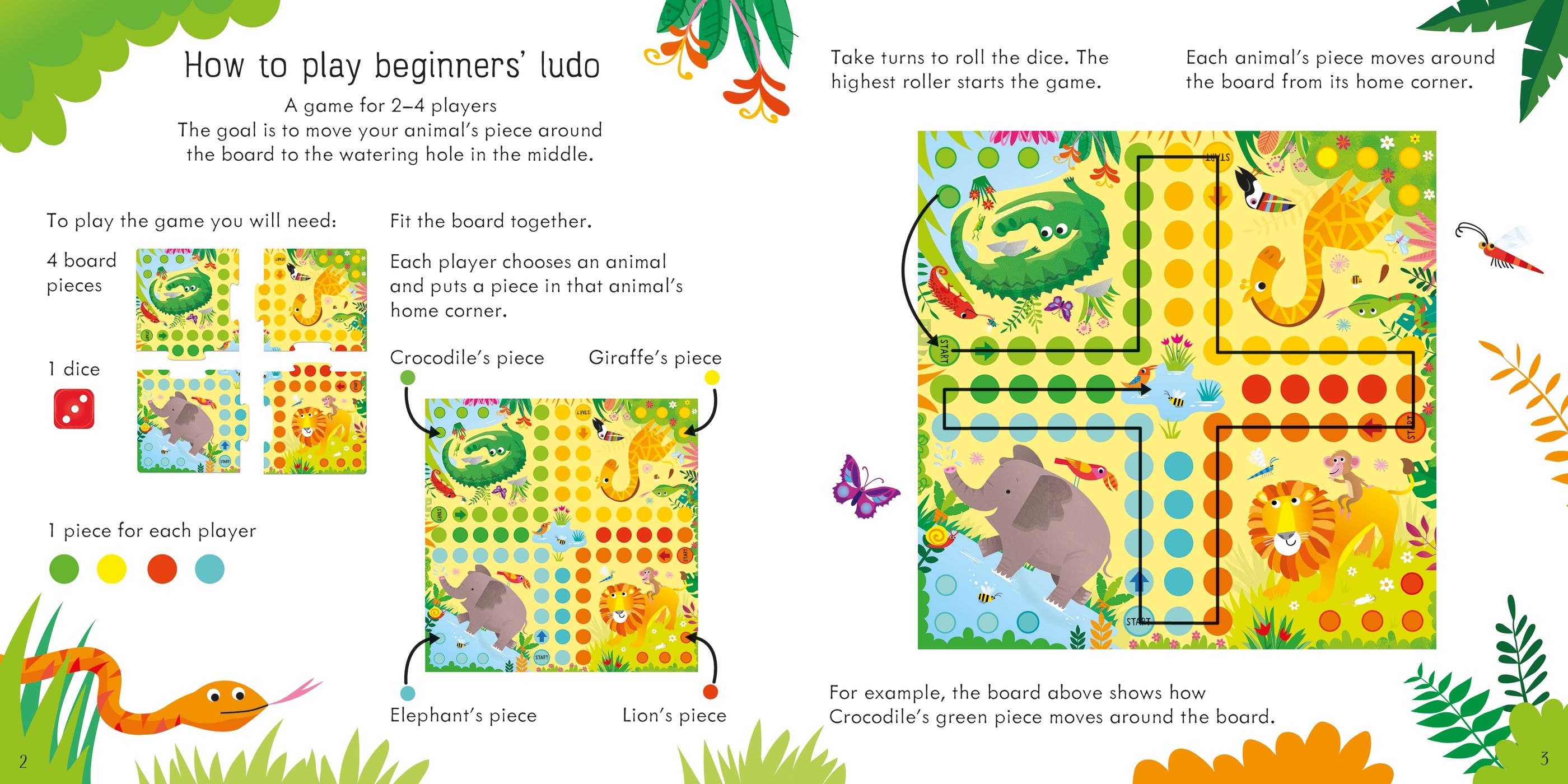 Carte si joc pentru copii - "Ludo Board Game Animals", Usborne, +3ani