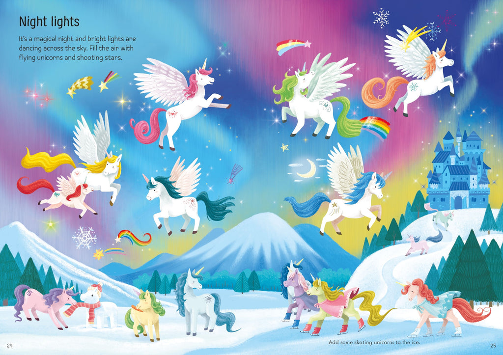 Carte cu stickere Creaturi magice, My First Sticker Book Magical Creatures, Usborne, +3 ani
