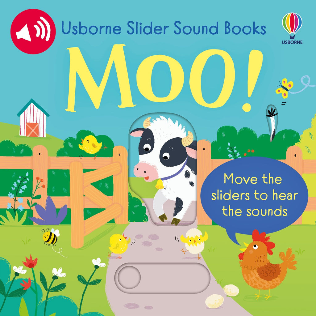 Carte cu sunete si glisor Slider Sound Books Moo!, Usborne, +6 luni