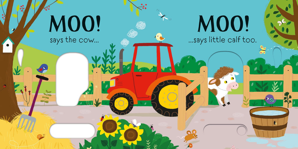 Carte cu sunete si glisor Slider Sound Books Moo!, Usborne, +6 luni