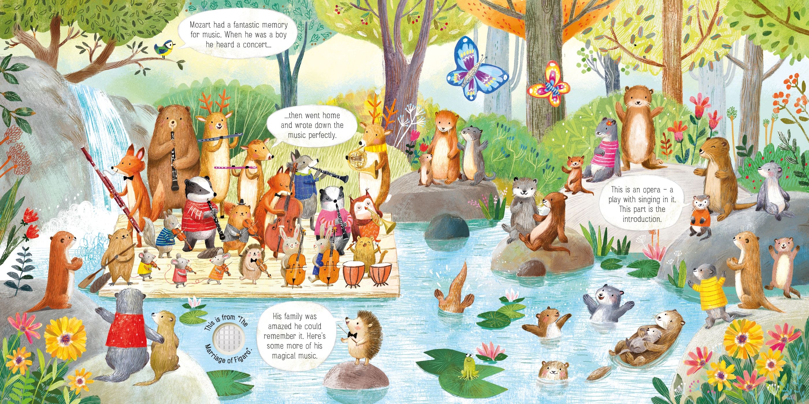 Carte interactiva cu sunete Orchestra animalelor canta Mozart, The Animal Orchestra Plays Mozart, Usborne, +6 luni