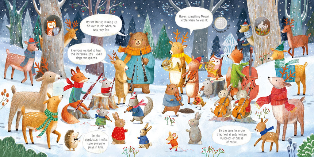 Carte interactiva cu sunete Orchestra animalelor canta Mozart, The Animal Orchestra Plays Mozart, Usborne, +6 luni