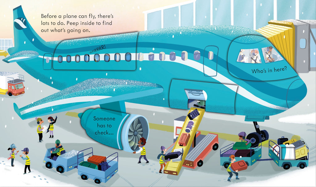 Carte educativa cu clapete Priveste in interior: cum functioneaza un avion, Peep Inside How a Plane Works, Usborne, +3 ani