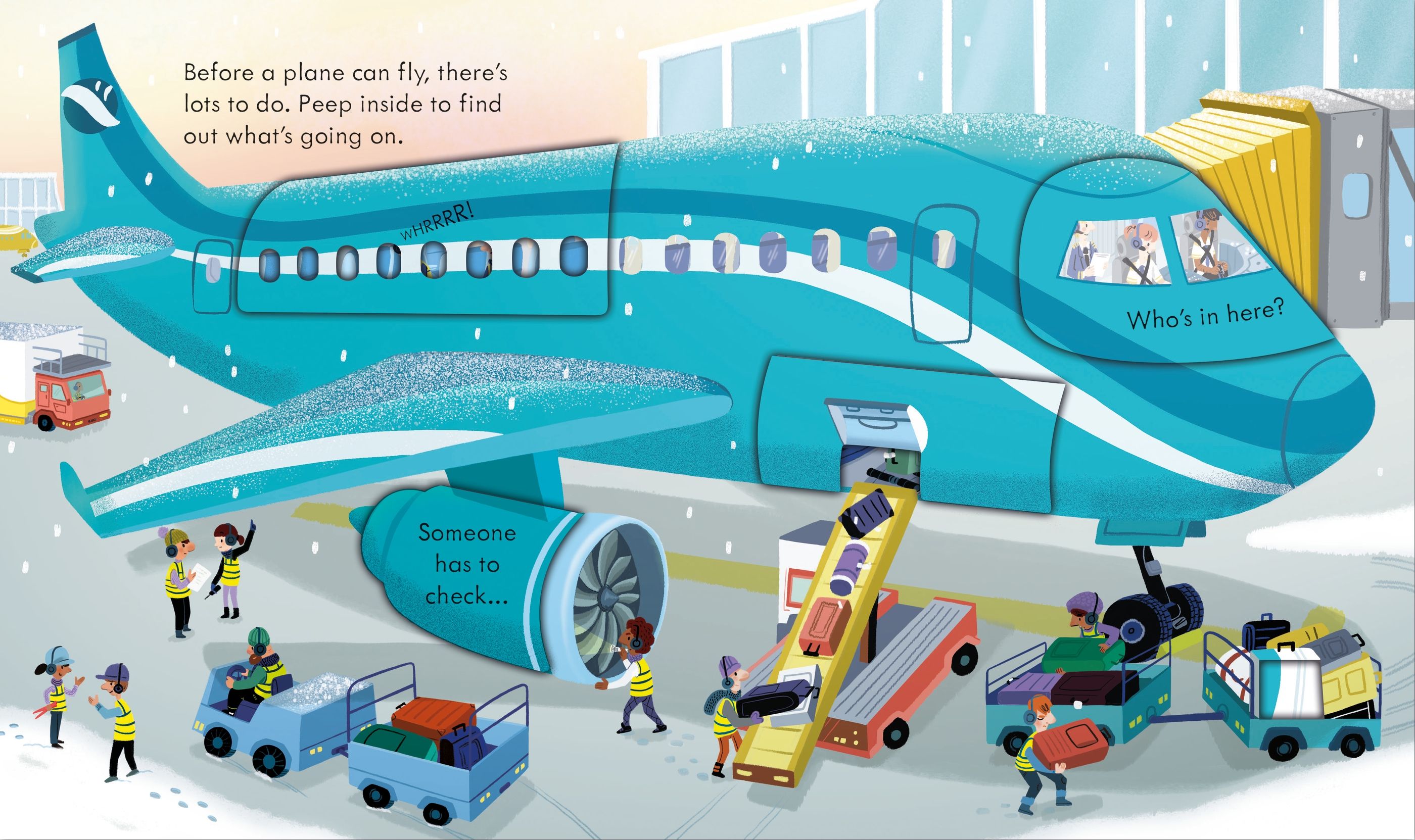 Carte educativa cu clapete Priveste in interior: cum functioneaza un avion, Peep Inside How a Plane Works, Usborne, +3 ani