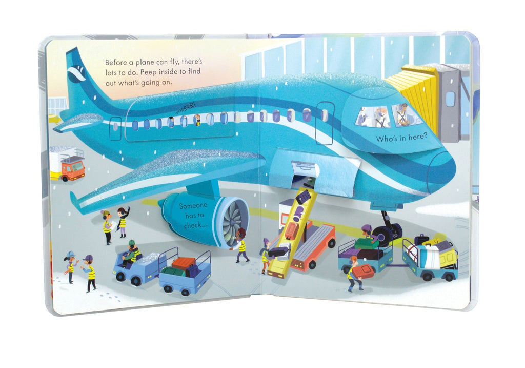 Carte educativa cu clapete Priveste in interior: cum functioneaza un avion, Peep Inside How a Plane Works, Usborne, +3 ani