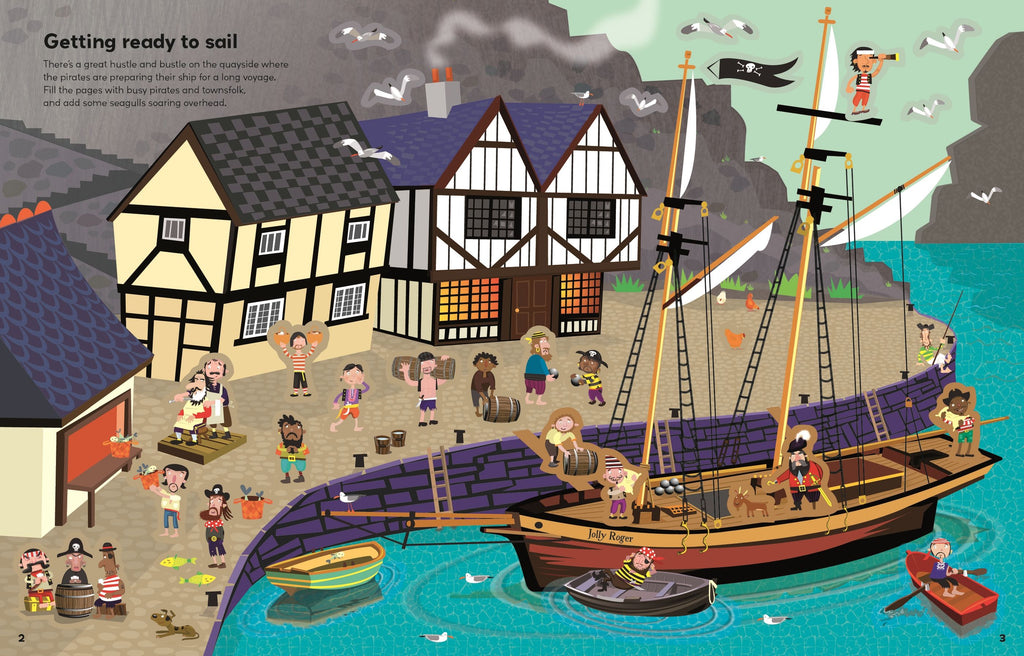 Carte cu peste 450 de stickere despre pirati, Pirate Sticker Book,Usborne, +5 ani