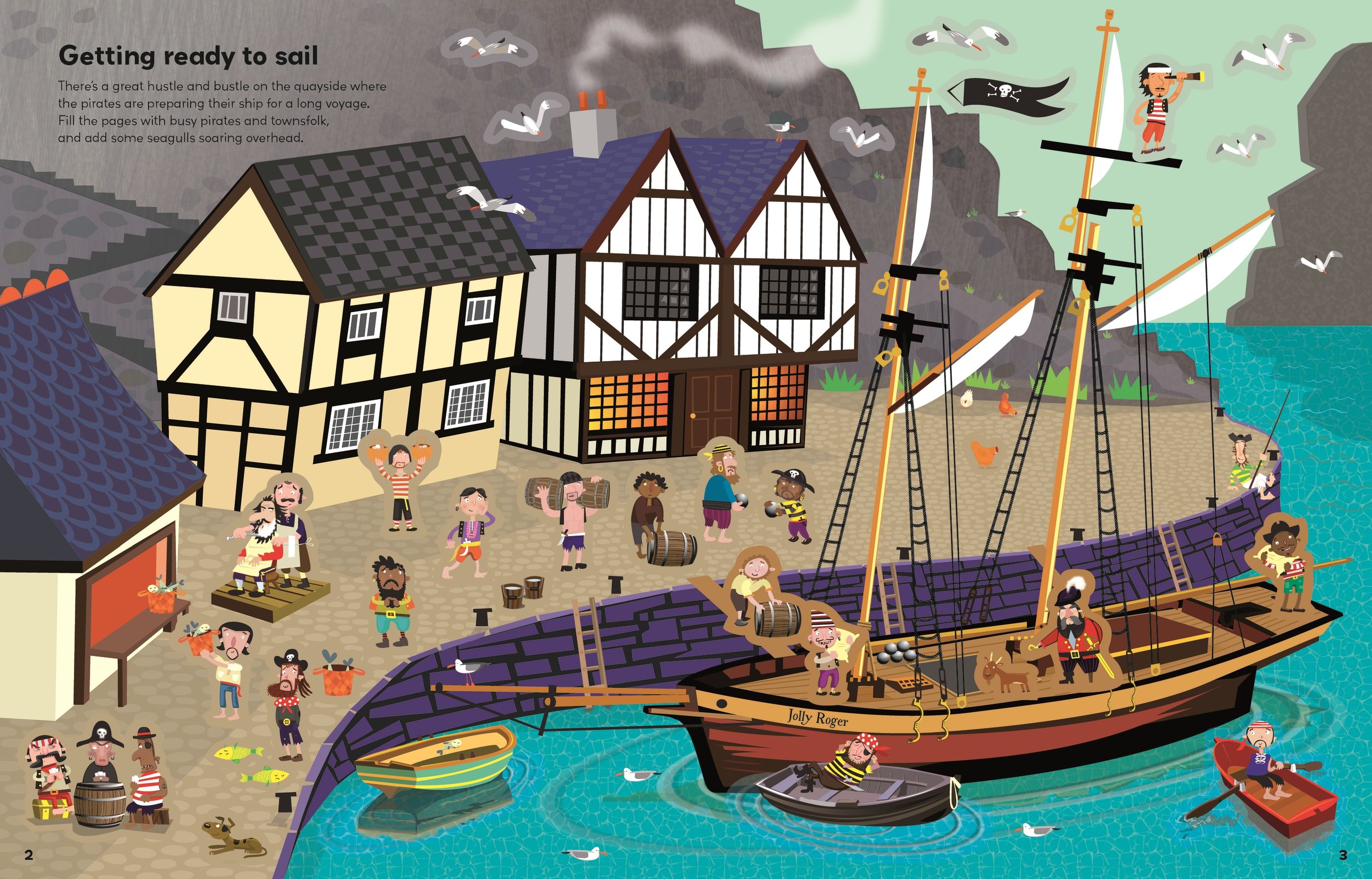 Carte cu peste 450 de stickere despre pirati, Pirate Sticker Book,Usborne, +5 ani