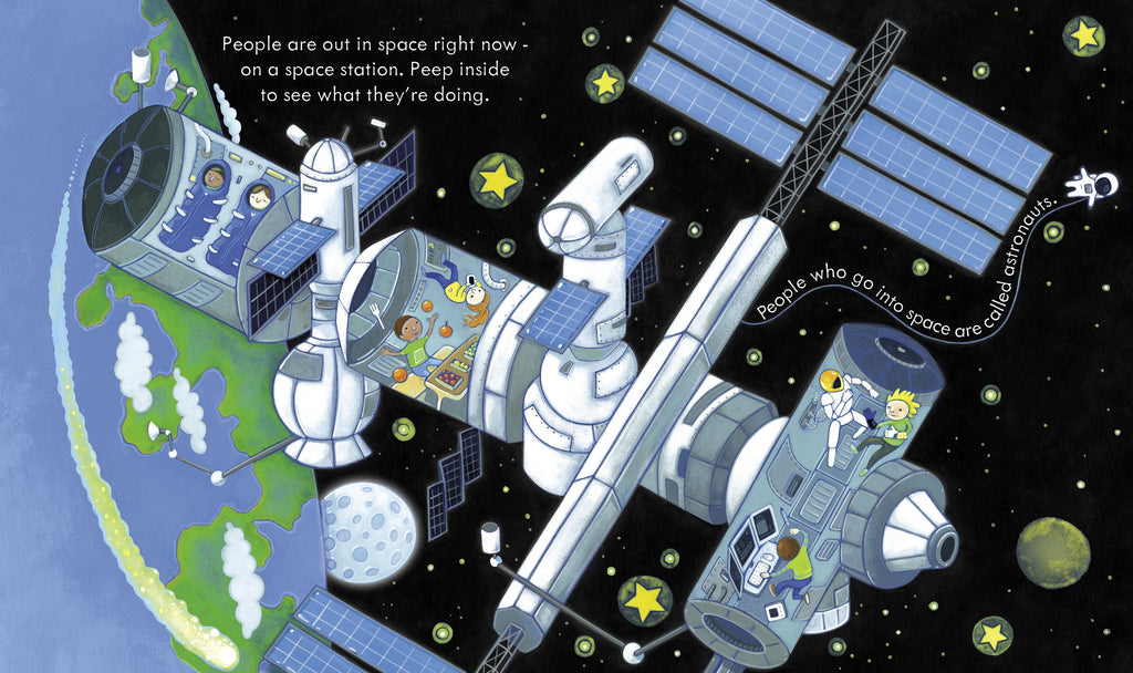Carte cu clapete Peep Inside Space, Usborne, +3 ani