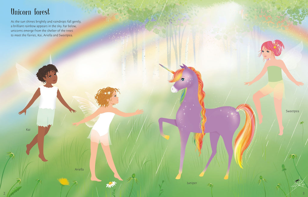 Carte cu stickere Sticker Dolly Dressing Rainbow Unicorns, Usborne, +5 ani