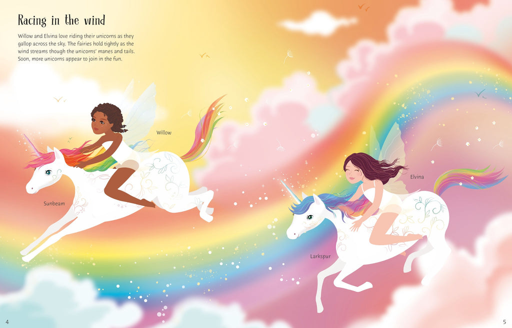 Carte cu stickere Sticker Dolly Dressing Rainbow Unicorns, Usborne, +5 ani