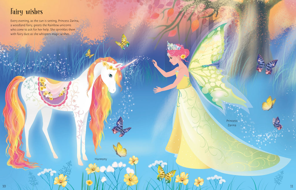 Carte cu stickere Sticker Dolly Dressing Rainbow Unicorns, Usborne, +5 ani