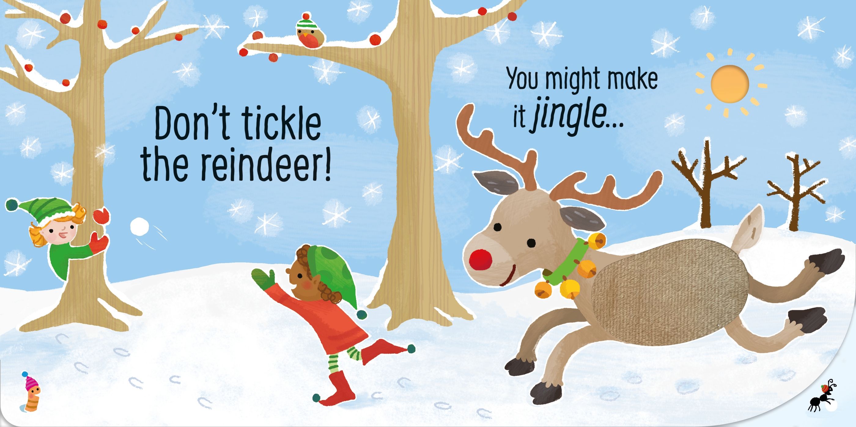 Carte senzoriala de Craciun Nu gadila renul!,  Don't Tickle the Reindeer!, Usborne, +6 luni
