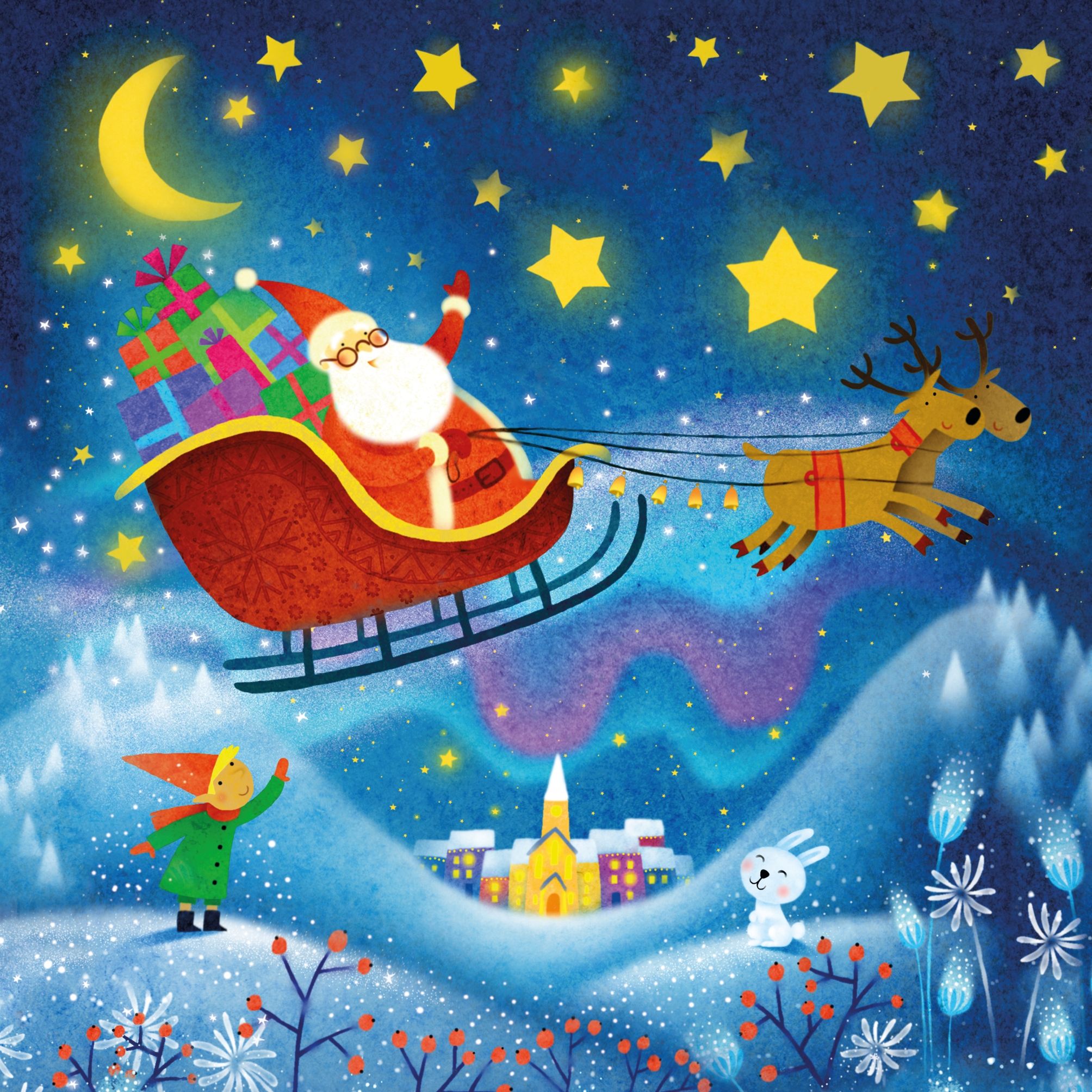 Carte cu 3 puzzle-uri a cate 9 piese cu Mos Craciun, Usborne, +3 ani