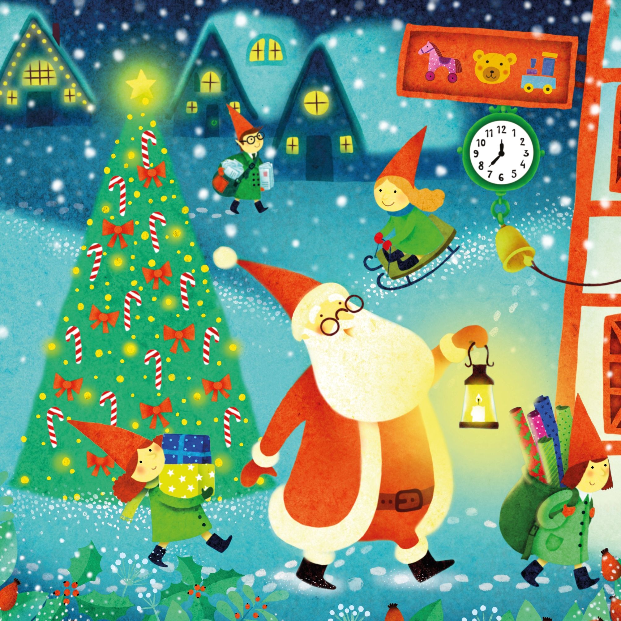 Carte cu 3 puzzle-uri a cate 9 piese cu Mos Craciun, Usborne, +3 ani