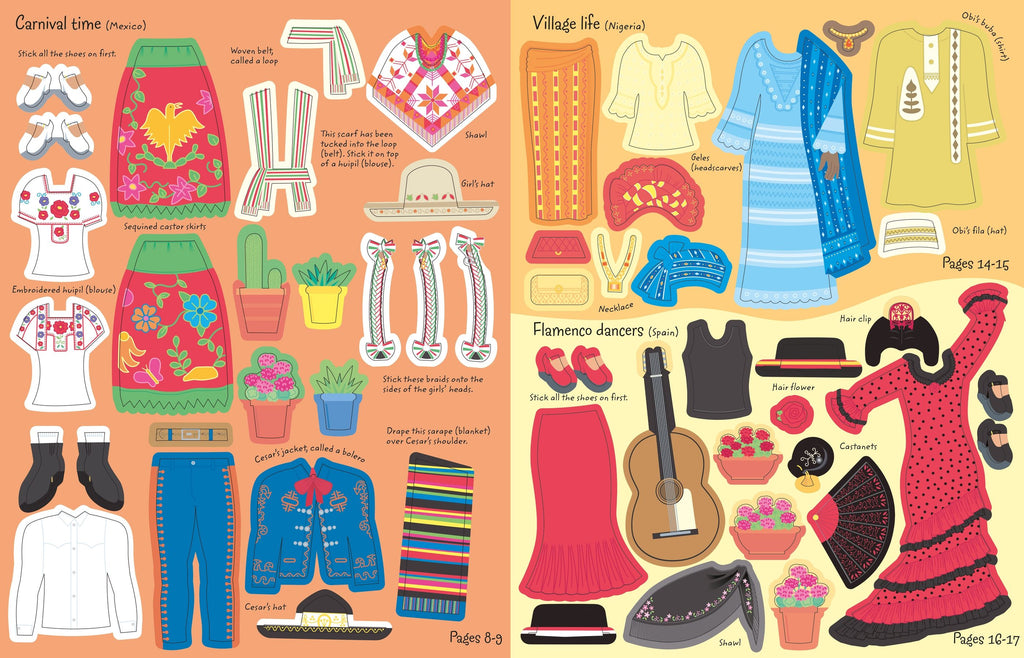 Carte cu stickere In jurul Pamantului, Sticker Dolly Dressing Around the World, Usborne, +5 ani