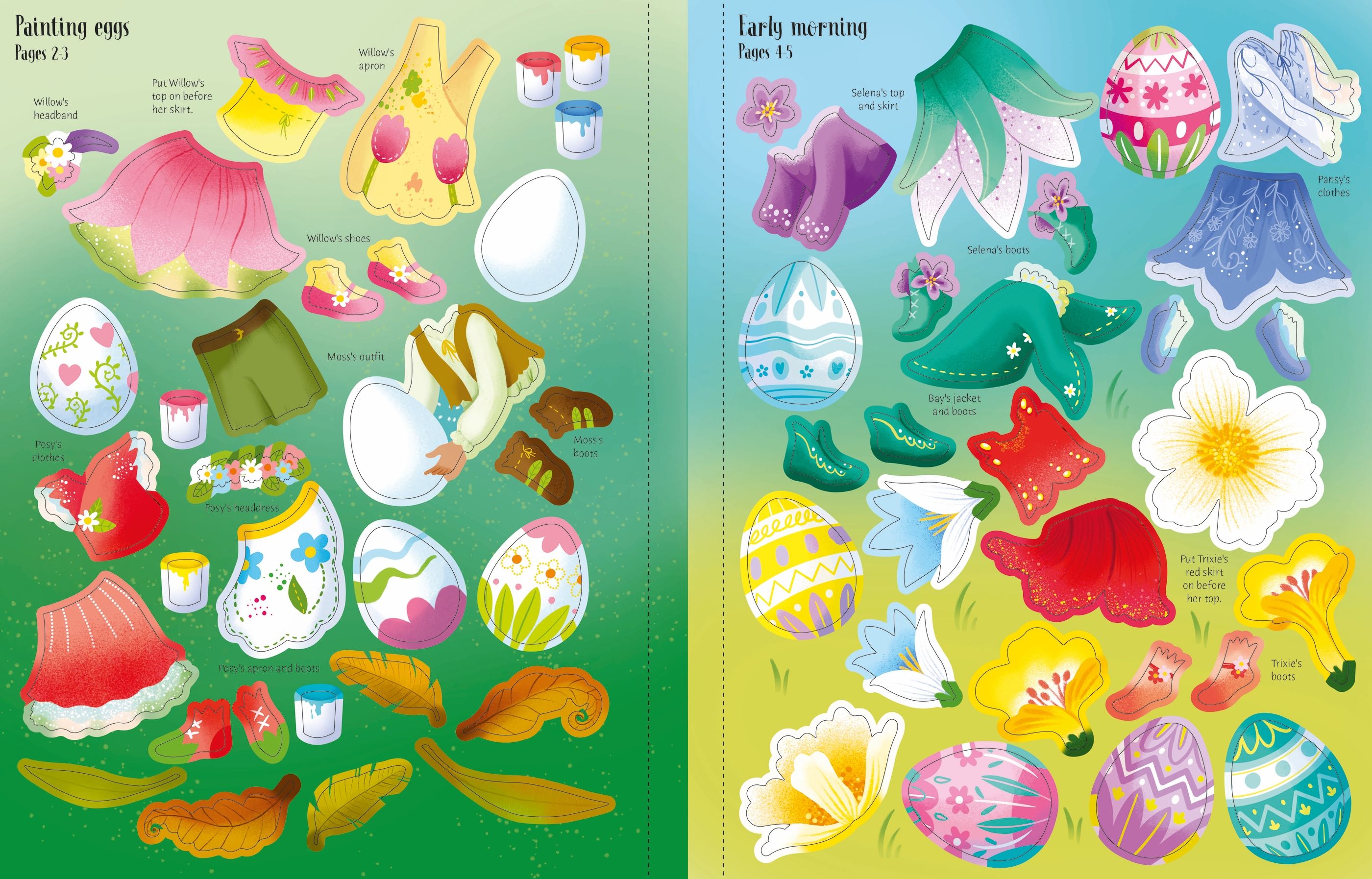Carte cu stickere de Paste, Sticker Dolly Dressing Easter Egg Hunt, Usborne, +5 ani