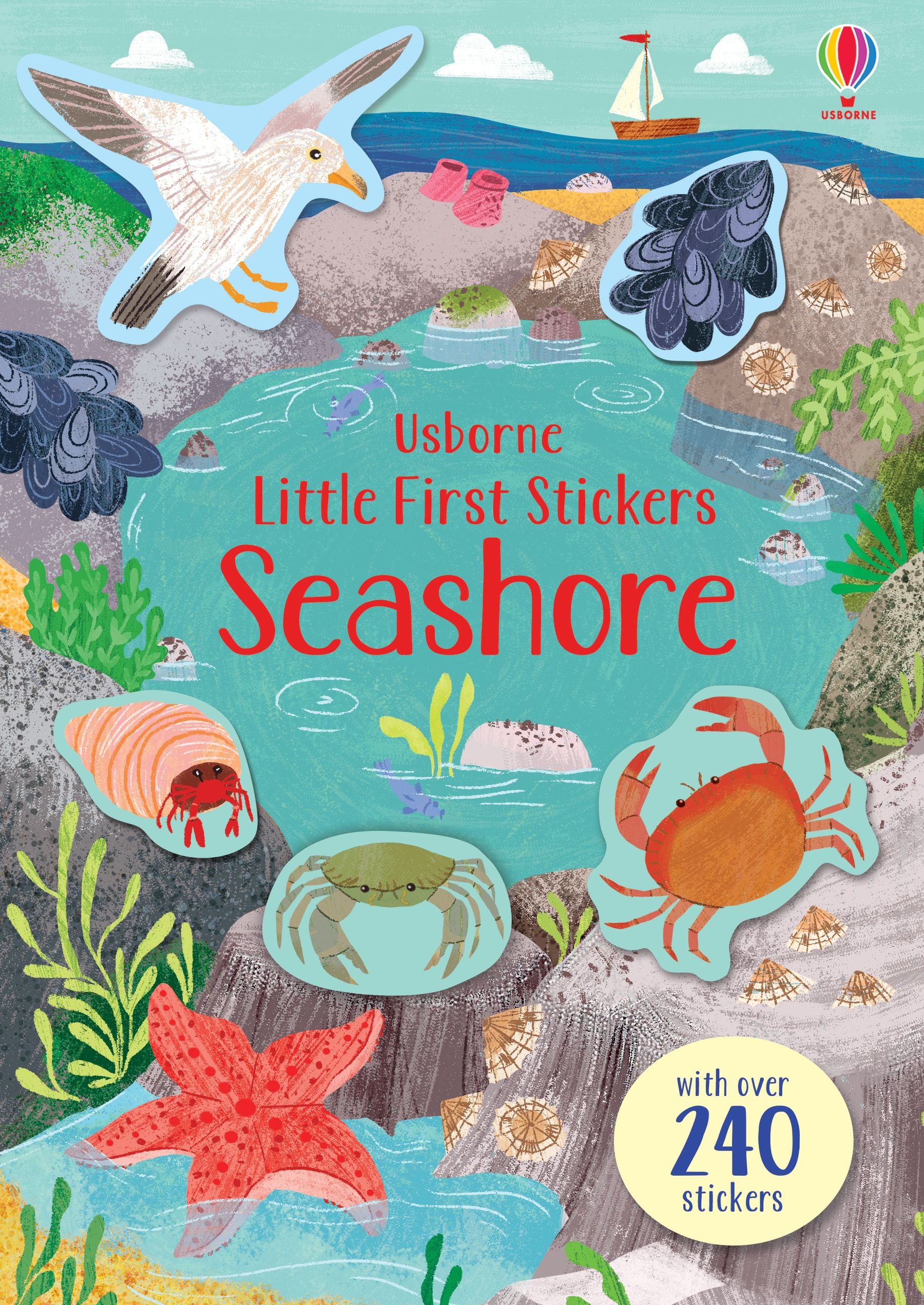 Carte interactiva cu 240 stickere La malul marii, Little First Stickers: Seashore, Usborne, +3 ani