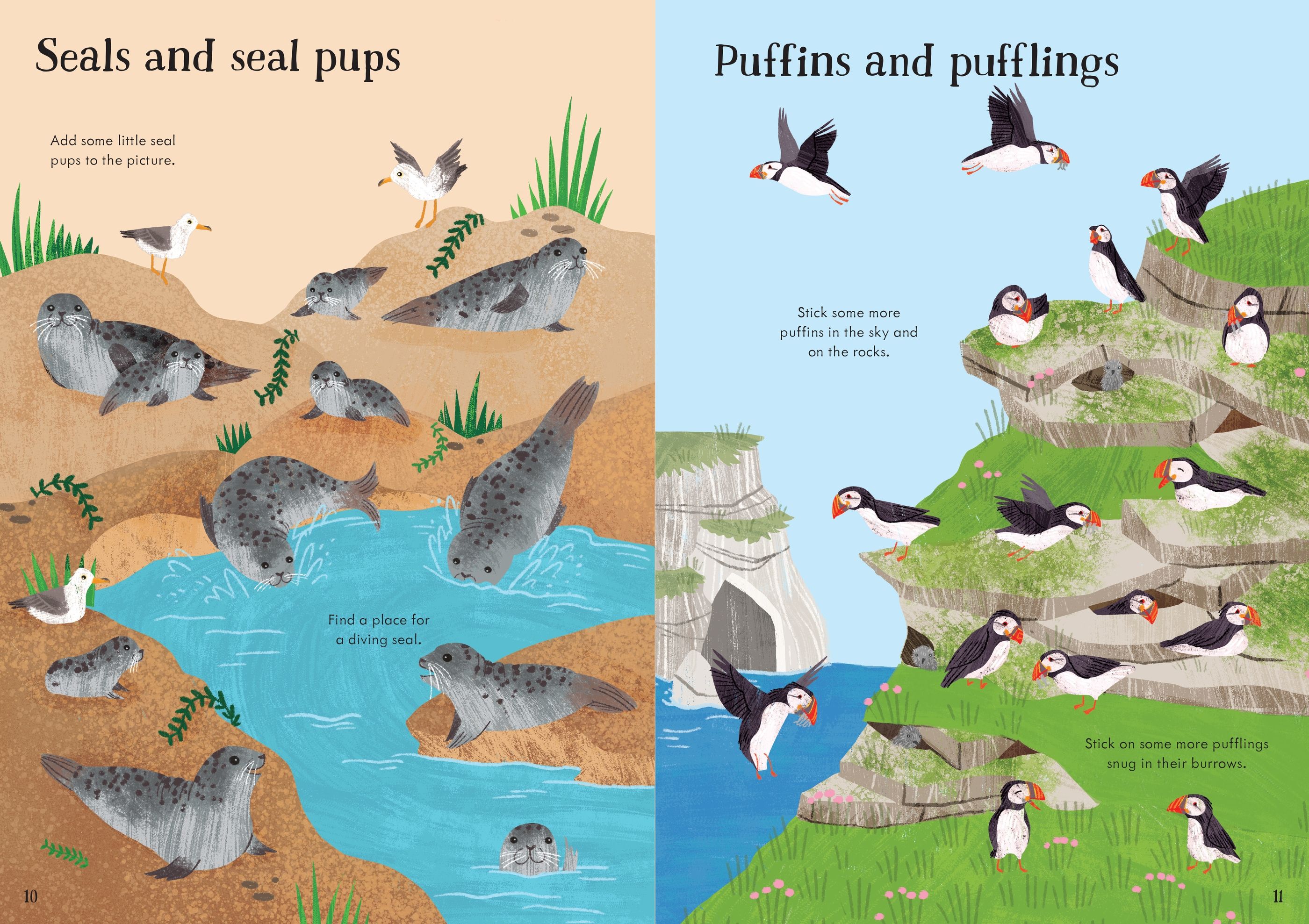Carte interactiva cu 240 stickere La malul marii, Little First Stickers: Seashore, Usborne, +3 ani