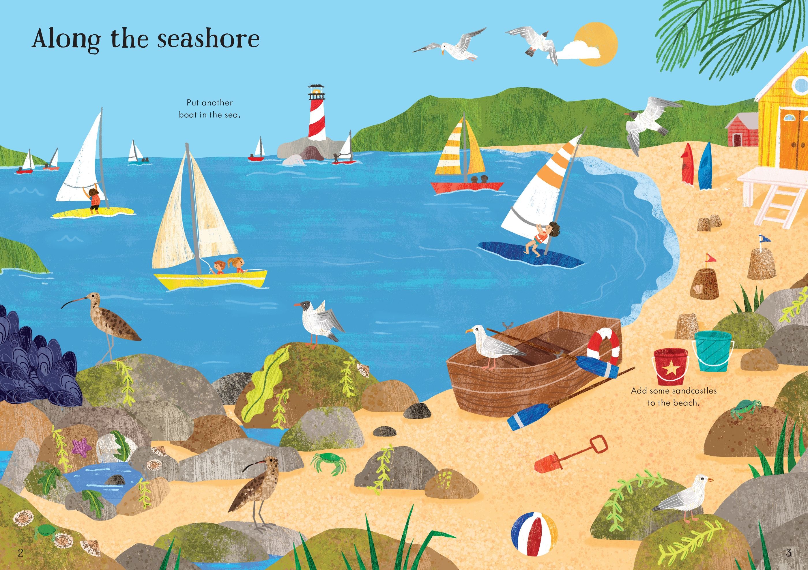 Carte interactiva cu 240 stickere La malul marii, Little First Stickers: Seashore, Usborne, +3 ani