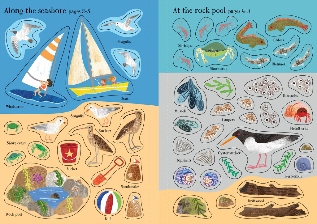 Carte interactiva cu 240 stickere La malul marii, Little First Stickers: Seashore, Usborne, +3 ani