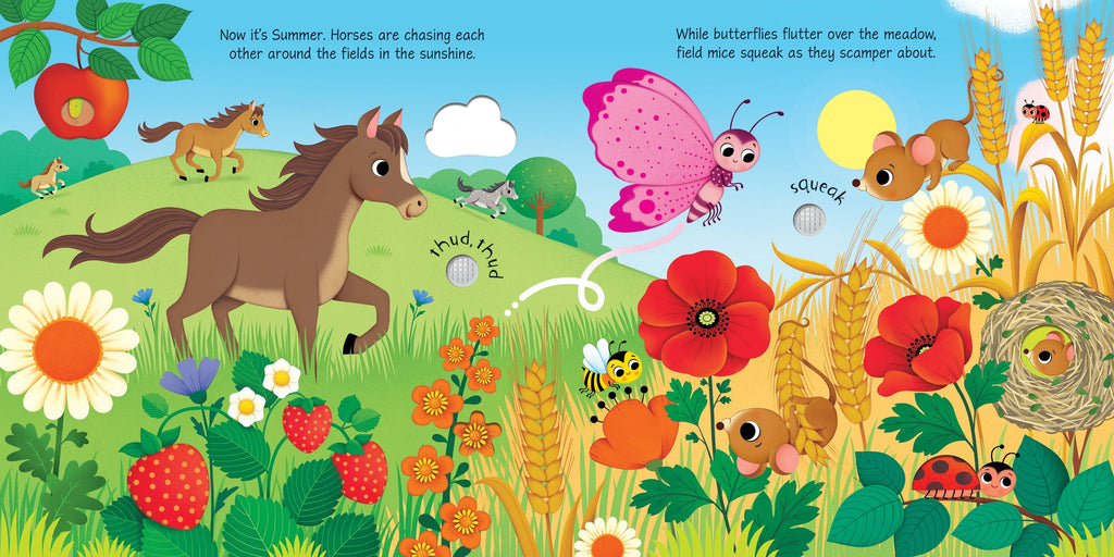 Carte interactiva cu sunete Sunetele anotimpurilor, Seasons Sounds, Usborne, +3 ani