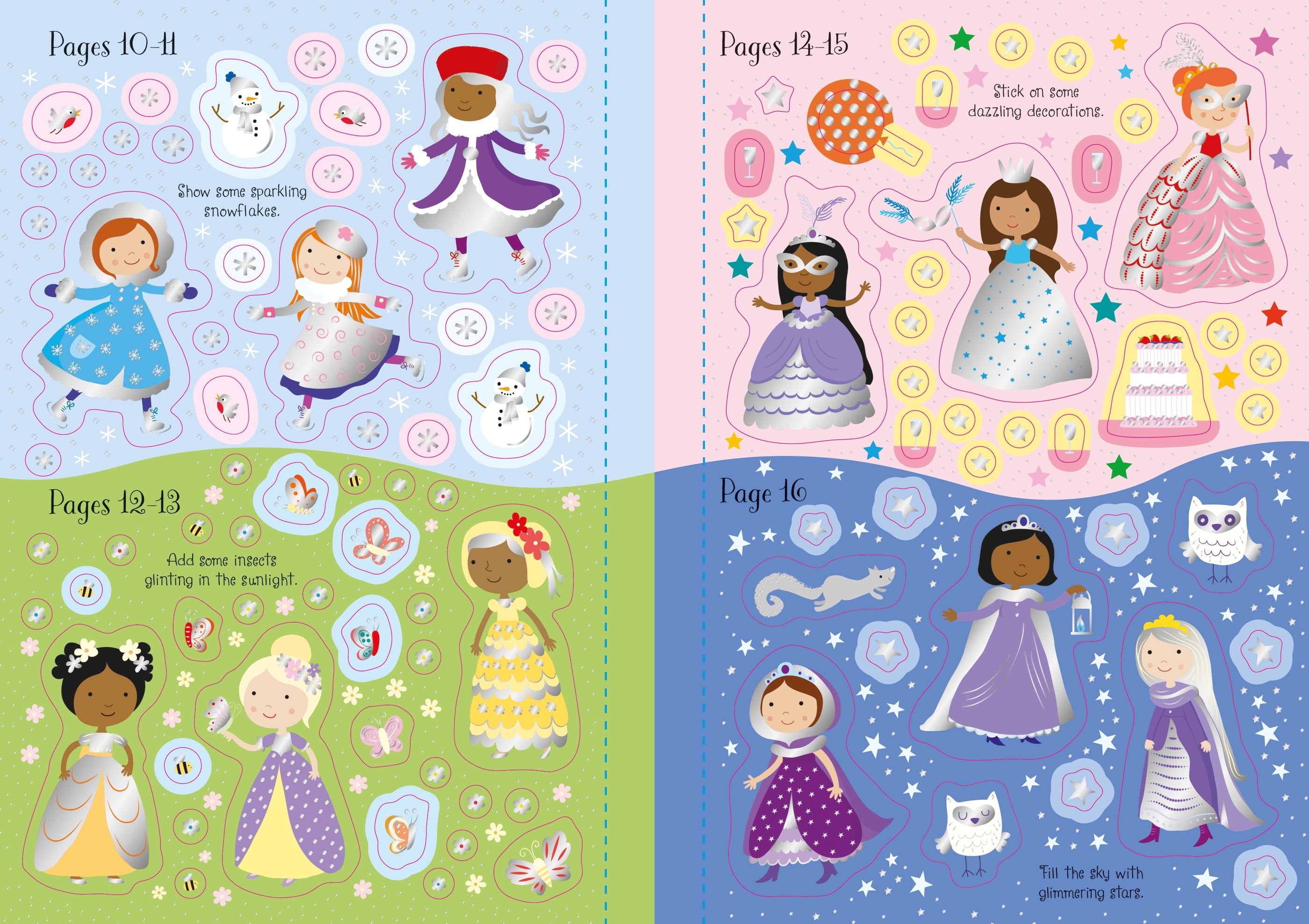 Carte cu stickere Printese stralucitoare, Sparkly Princesses Sticker Book, +3 ani