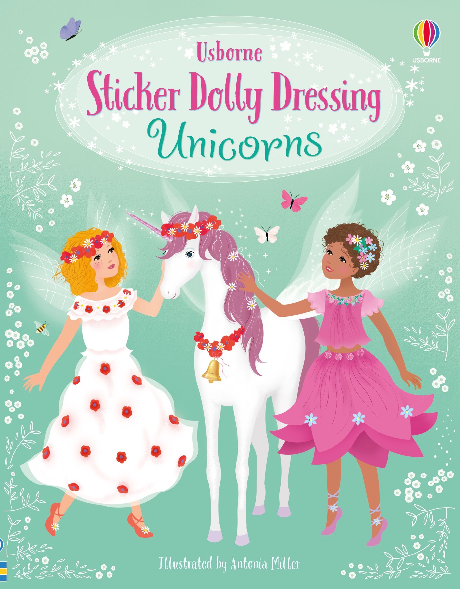 Carte cu stickere cu Unicorni, Sticker Dolly Dressing Unicorns, Usborne, +5 ani