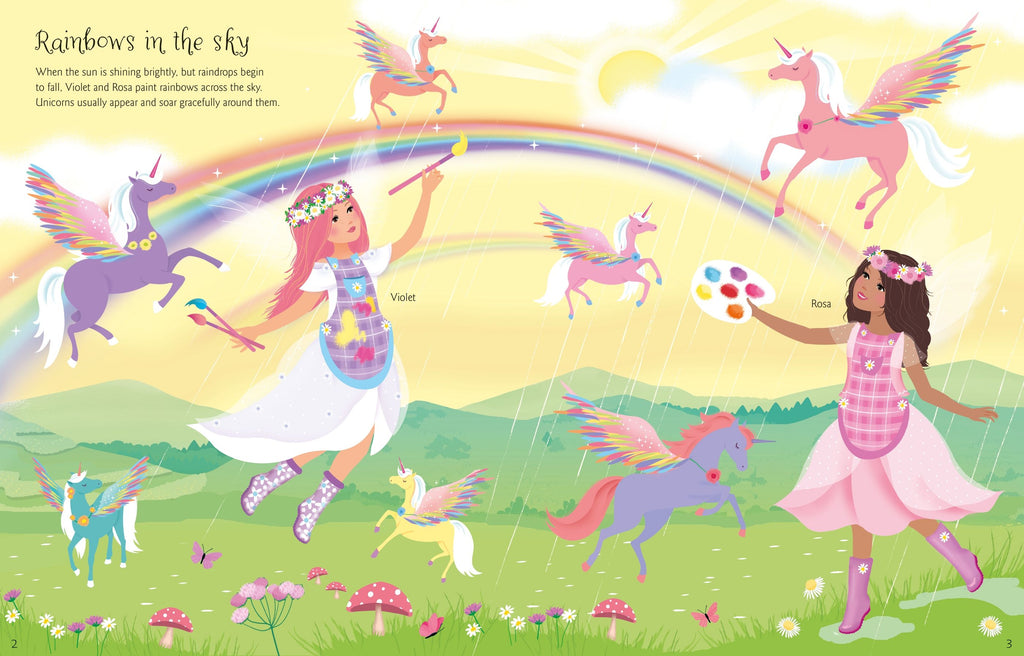 Carte cu stickere cu Unicorni, Sticker Dolly Dressing Unicorns, Usborne, +5 ani