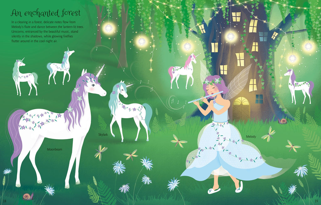 Carte cu stickere cu Unicorni, Sticker Dolly Dressing Unicorns, Usborne, +5 ani