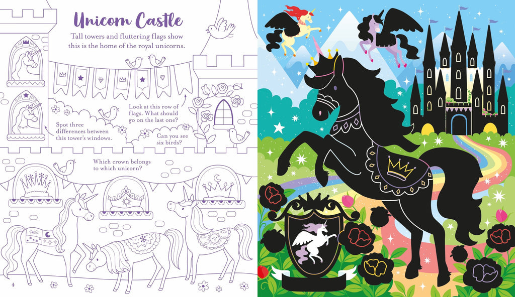 Carte de activitati Unicorni, Scratch Activities Unicorns, Usborne, +6 ani