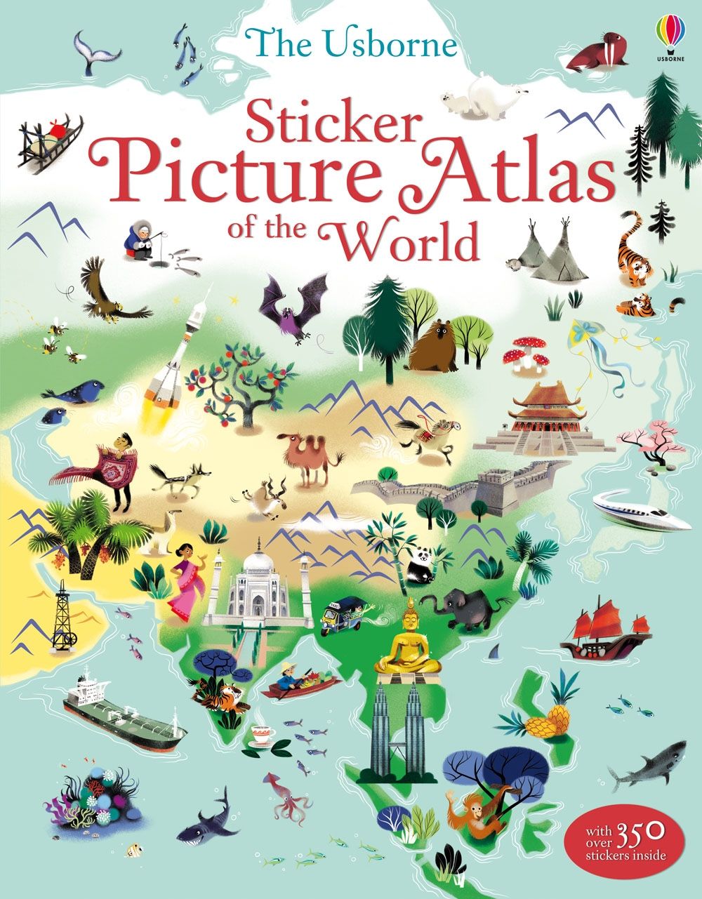 Carte cu stickere Atlasul lumii, Sticker Picture Atlas of the World, Usborne, +5 ani