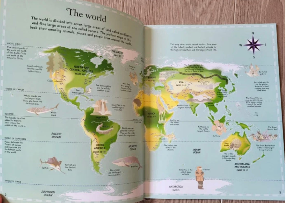 Carte cu stickere Atlasul lumii, Sticker Picture Atlas of the World, Usborne, +5 ani